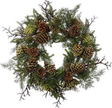 Christmas Wreath 24" Artificial Pine Natural Moss Cones