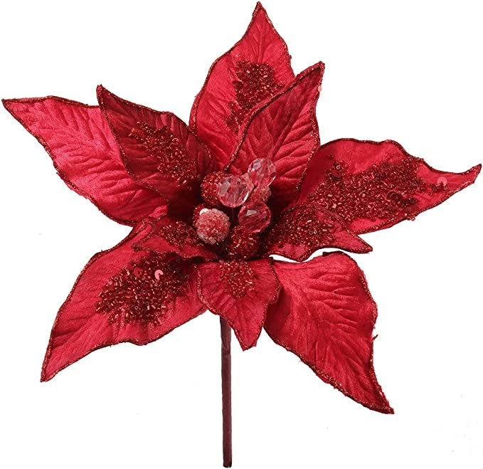 Red Poinsettia Velvet Pick 11" Diameter 9"