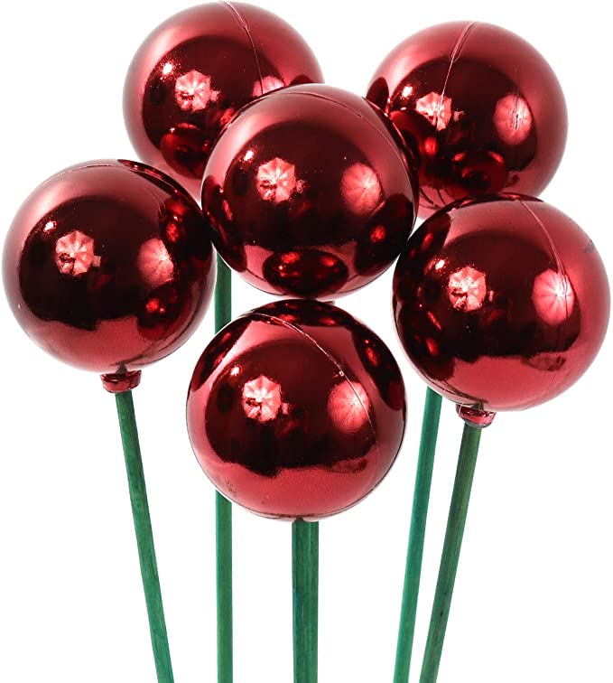 Large Deep Red Decorative Christmas Ornaments Ball Picks, 48 Ct