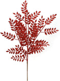Red Glitter Leaf Spray Christmas Tree Pick Ornament