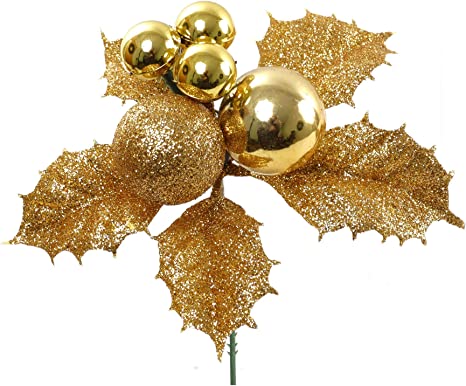 Premium Glitter Holly Berry Picks and Balls Set - 12 Pack Festive Christmas Decorations