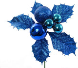 Blue Glitter Leaf Christmas Ball Pick