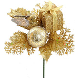 Glitter Leaf Gold Dove Pick with Christmas Ball