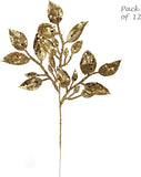 Gold Glitter Leaf Spray Christmas Tree Pick Ornament
