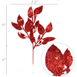 Red Salal Leaf Sprays (12)  Artificial Glitter Christmas Branch 20"