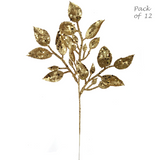 Gold Salal Leaf Sprays (12)  Artificial Glitter Christmas Branch 20"