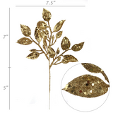 Gold Salal Leaf Sprays (12)  Artificial Glitter Christmas Branch 20"